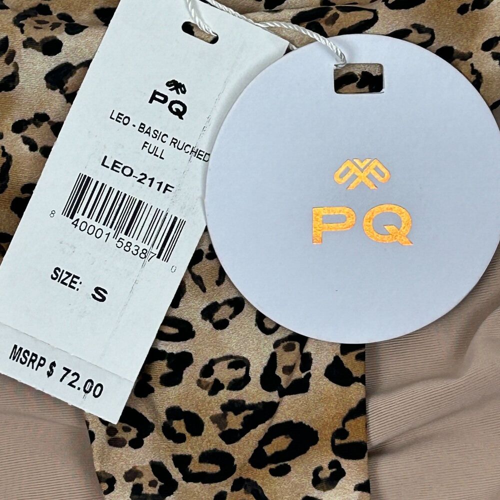 PilyQ PQ Leo Animal Print Ruched Full Swim Bikini Bottom Size S NWT - Picture 3 of 9